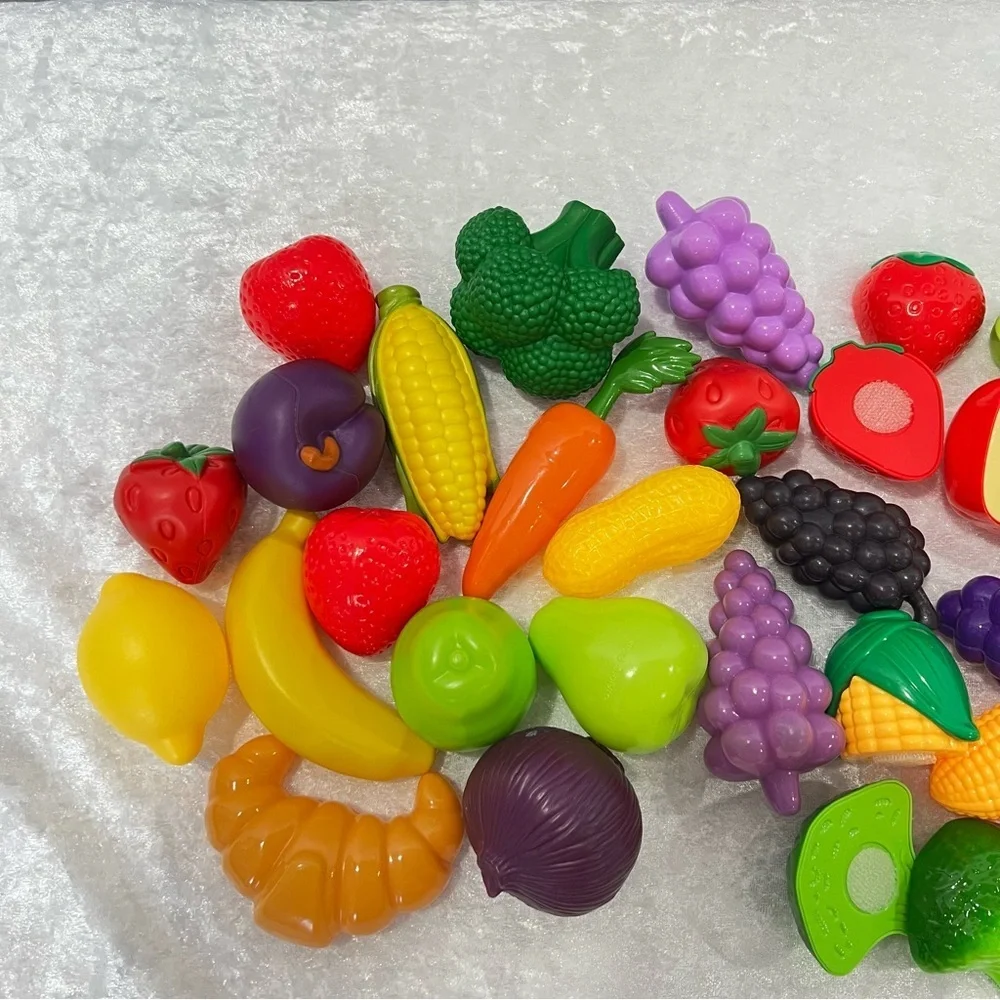 Colorful Play Food Set for Kids Some with Velcro & Whole Plastic Fruits & Veggie